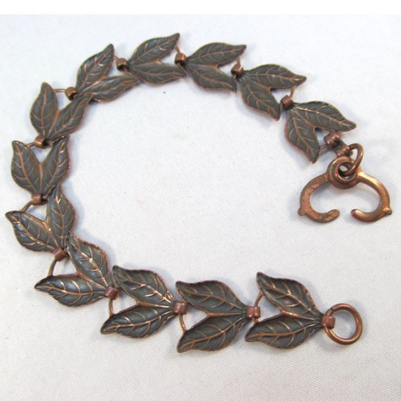 Vintage Southwestern Copper Leaf Link Bracelet - Picture 4 of 10
